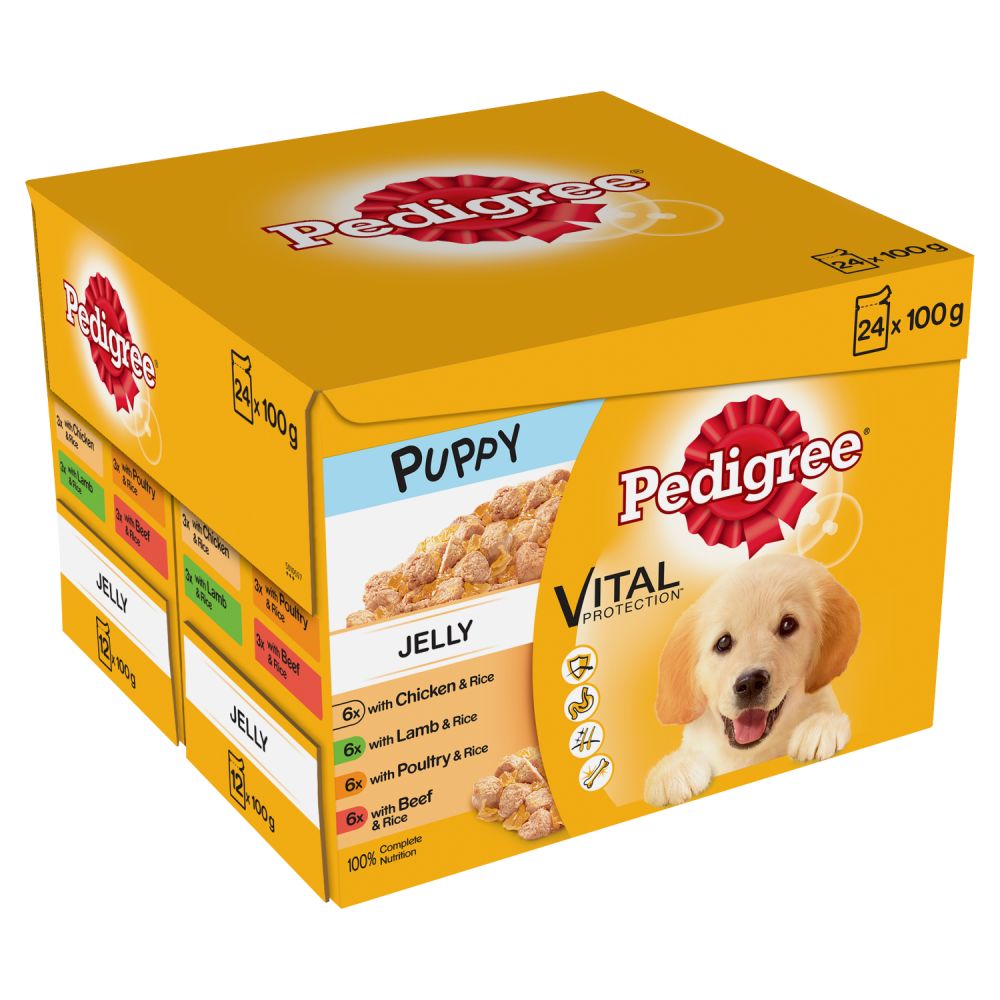 Pedigree Puppy Wet Dog Food Pouches Mixed Selection in Jelly 24x100g