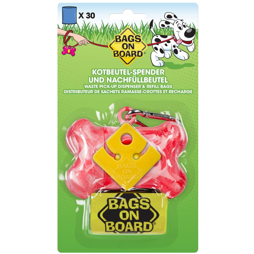 Bags On Board Dog Poo Bags Bone Dispenser Marble Pink+30bag