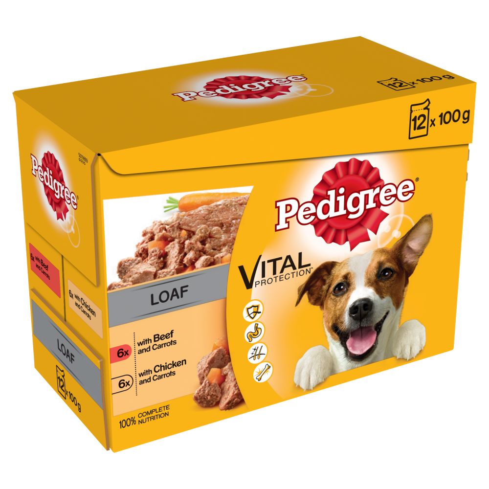Pedigree Adult Wet Dog Food Pouches Mixed Selection in Loaf 12x100g