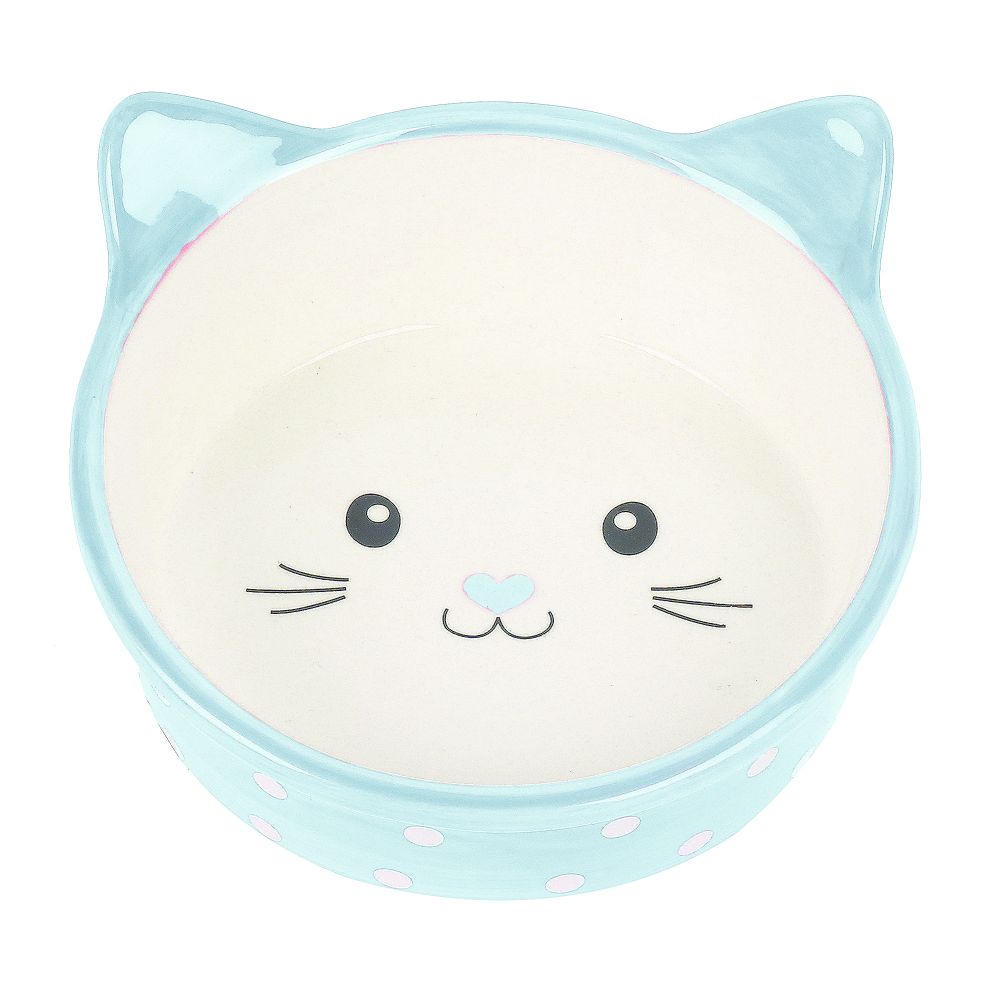 Happy Pet Polka Dot Cat Bowl Blue