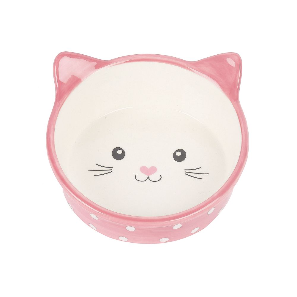 Happy Pet Polka Dot Cat Bowl Pink