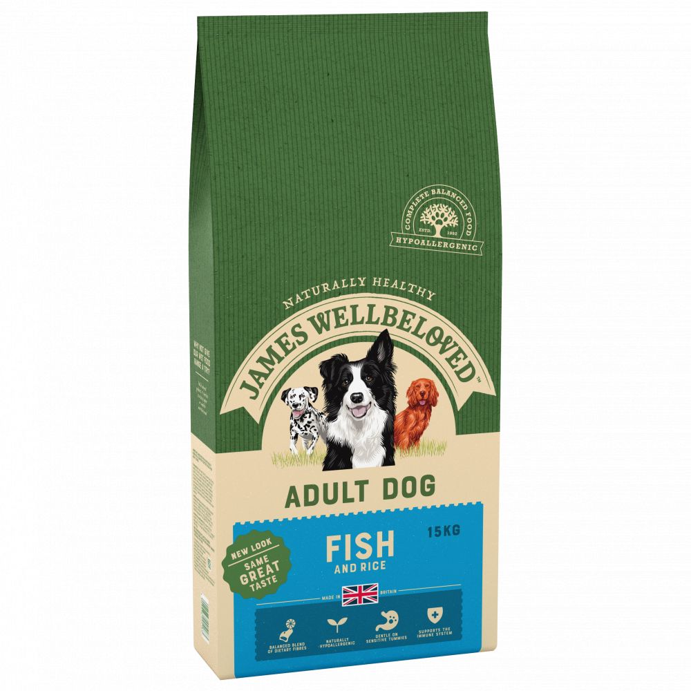 JAMES WELLBELOVED Fish & Rice Kibble Adult Dog Food Maintenance 15kg