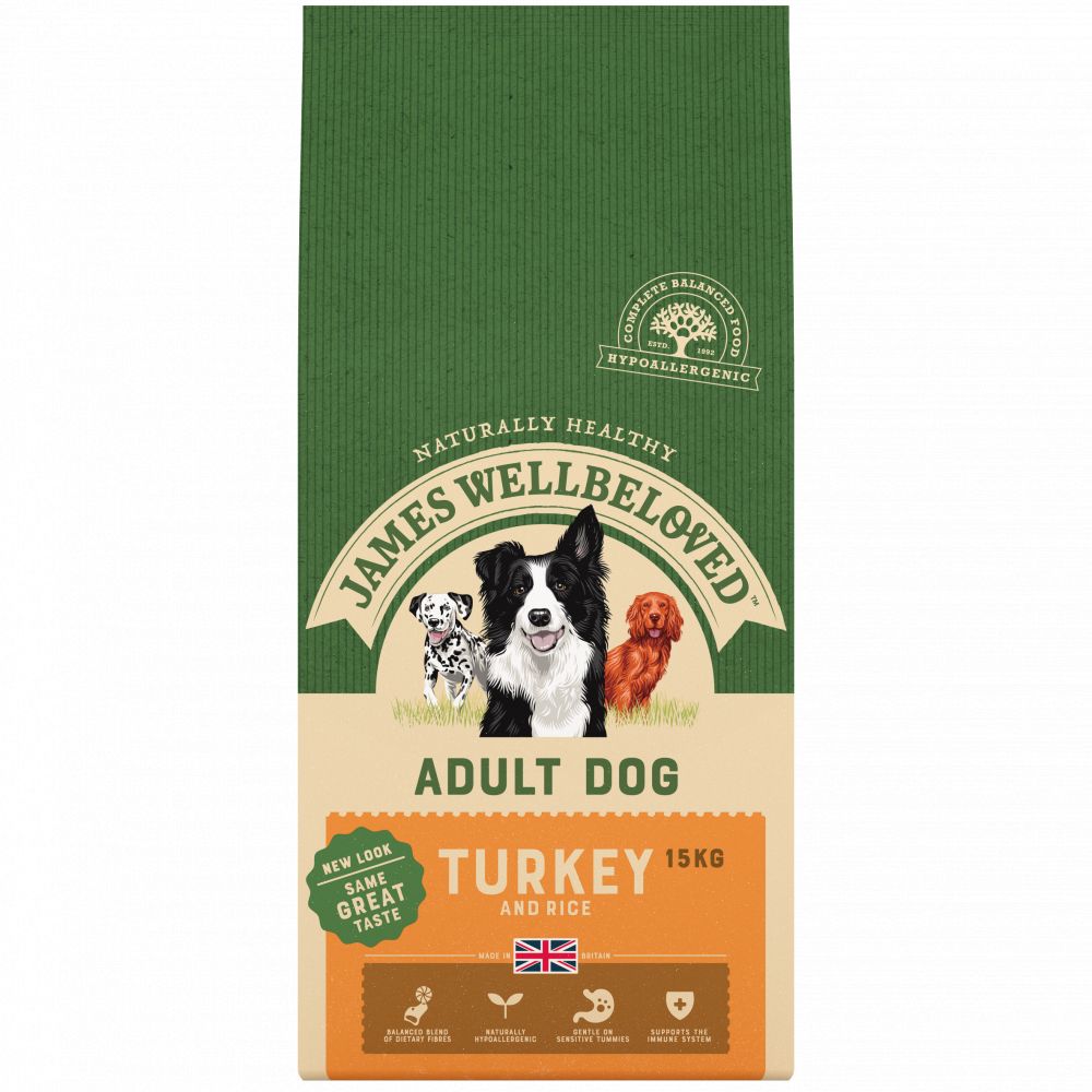 JAMES WELLBELOVED Turkey & Rice Kibble Adult Dog Food Maintenance 15kg