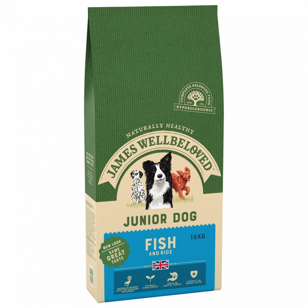 JAMES WELLBELOVED Fish & Rice Kibble Junior Dog Food 15kg