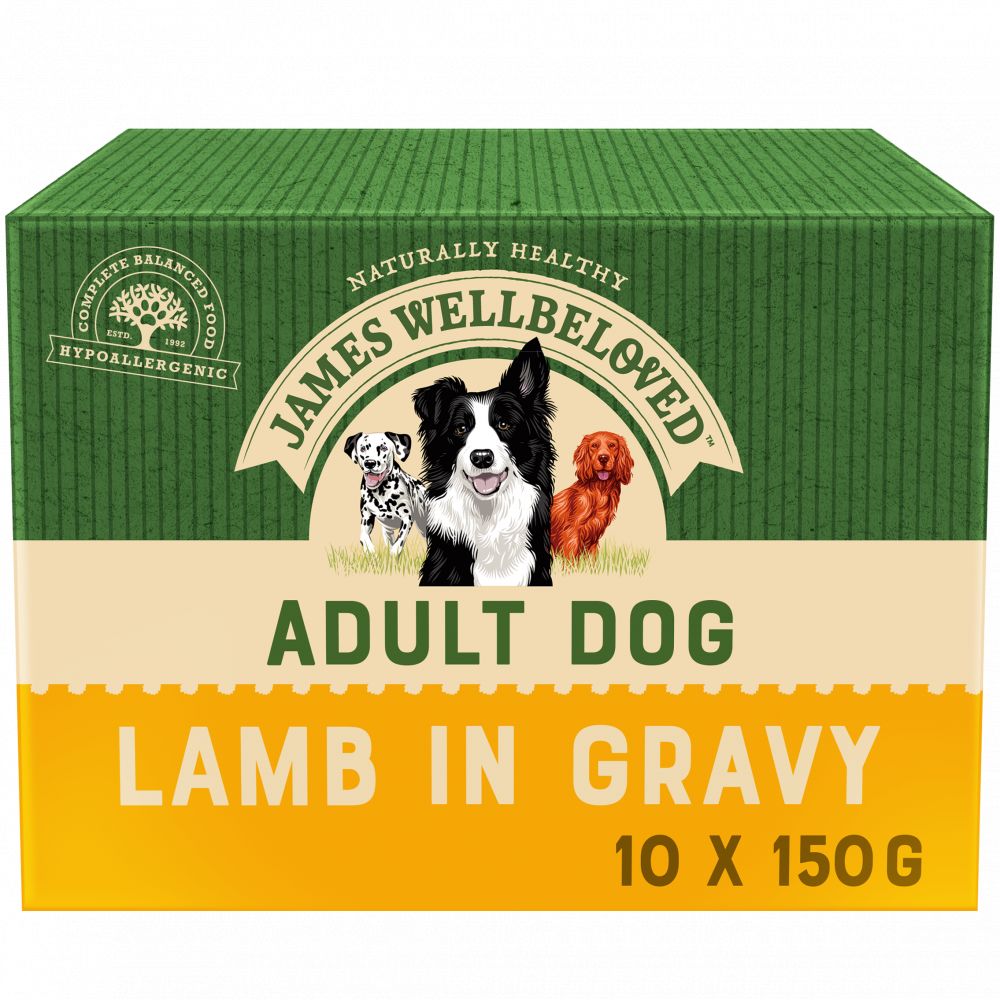 James Wellbeloved Adult Wet Dog Food Lamb in Gravy Pouch 10 x 150g
