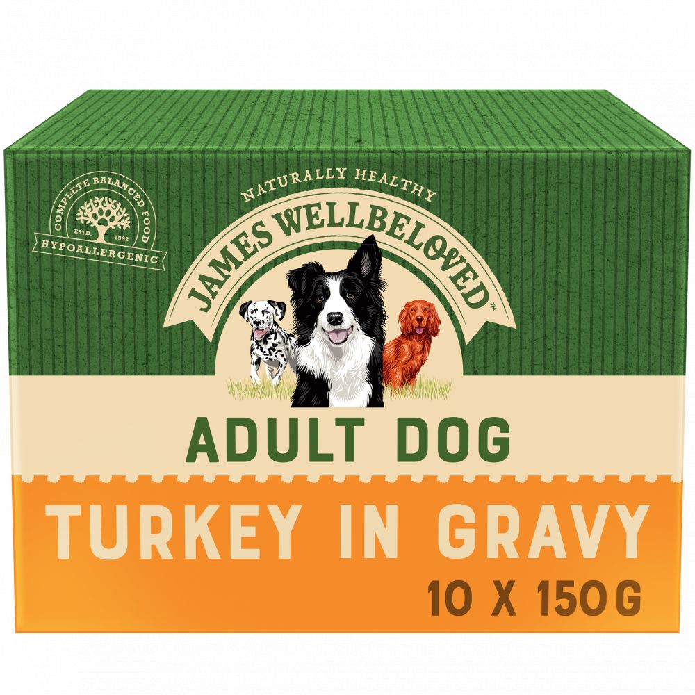 James Wellbeloved Adult Wet Dog Food Turkey in Gravy Pouch 10 x 150g