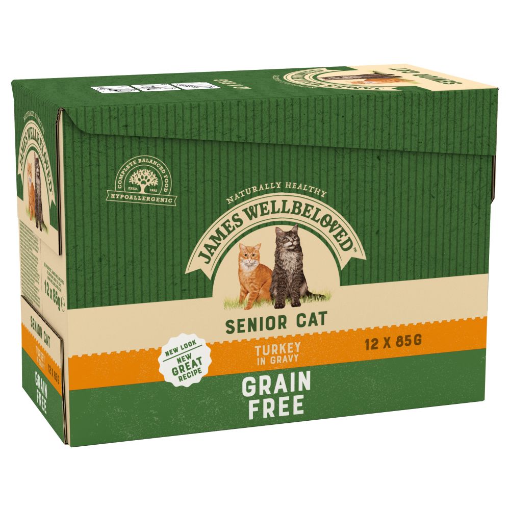 JAMES WELLBELOVED Senior Wet Cat Food Grain Free Pouches with Turkey in Gravy 12Pk