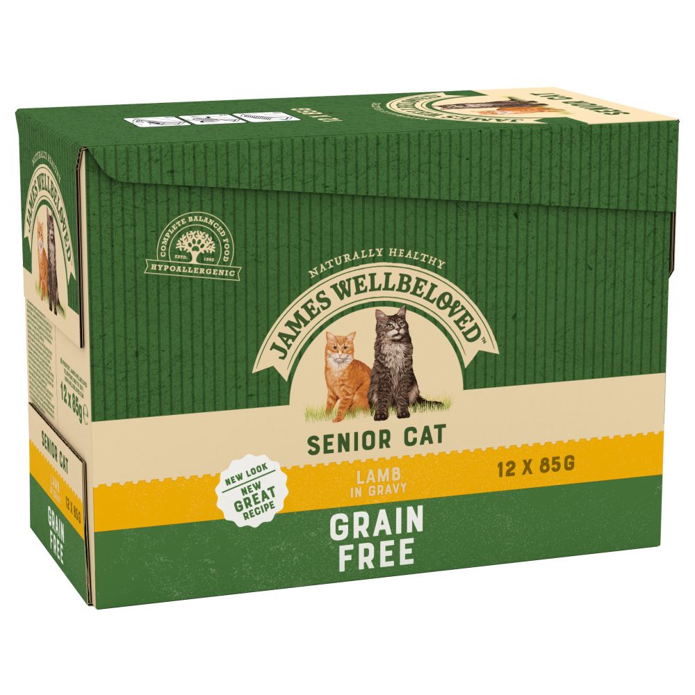 JAMES WELLBELOVED Senior Wet Cat Food Grain Free Pouches with Lamb in Gravy 12Pk