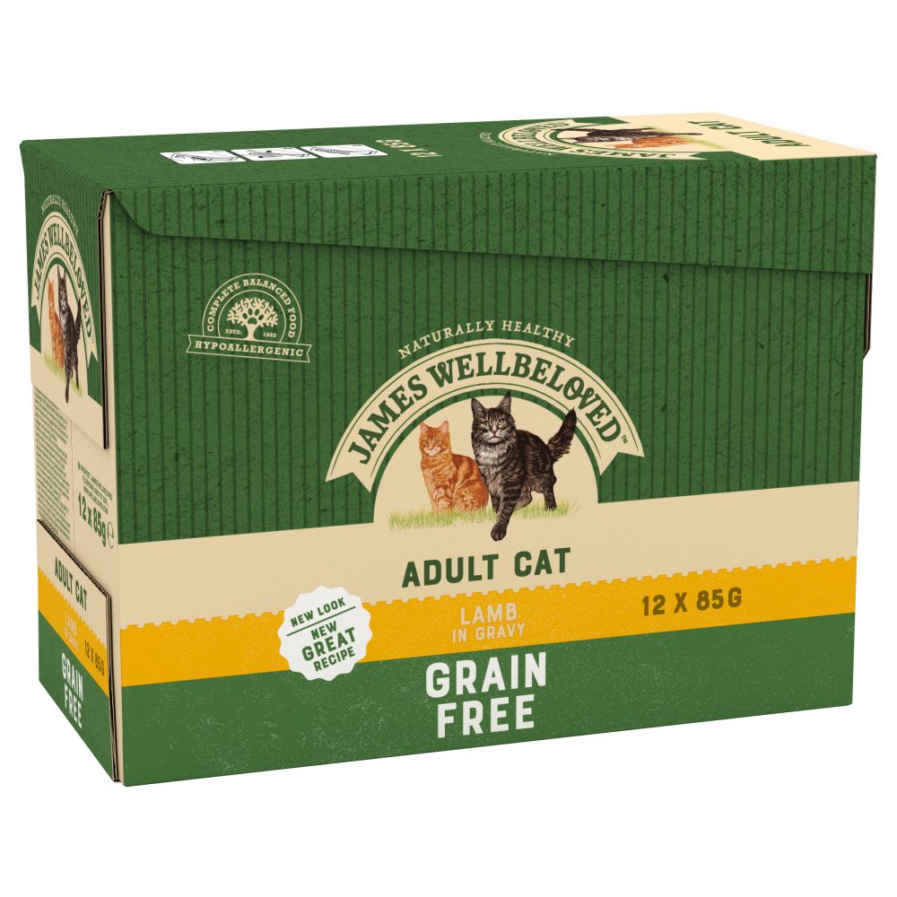JAMES WELLBELOVED Adult Wet Cat Food Grain Free Pouches with Lamb in Gravy 12Pk