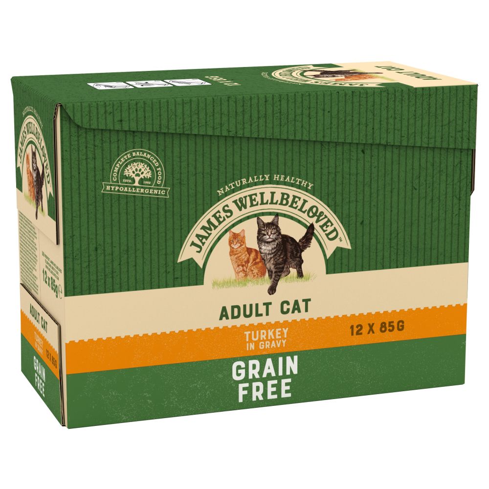 JAMES WELLBELOVED Adult Wet Cat Food Grain Free Pouches with Turkey in Gravy 12Pk