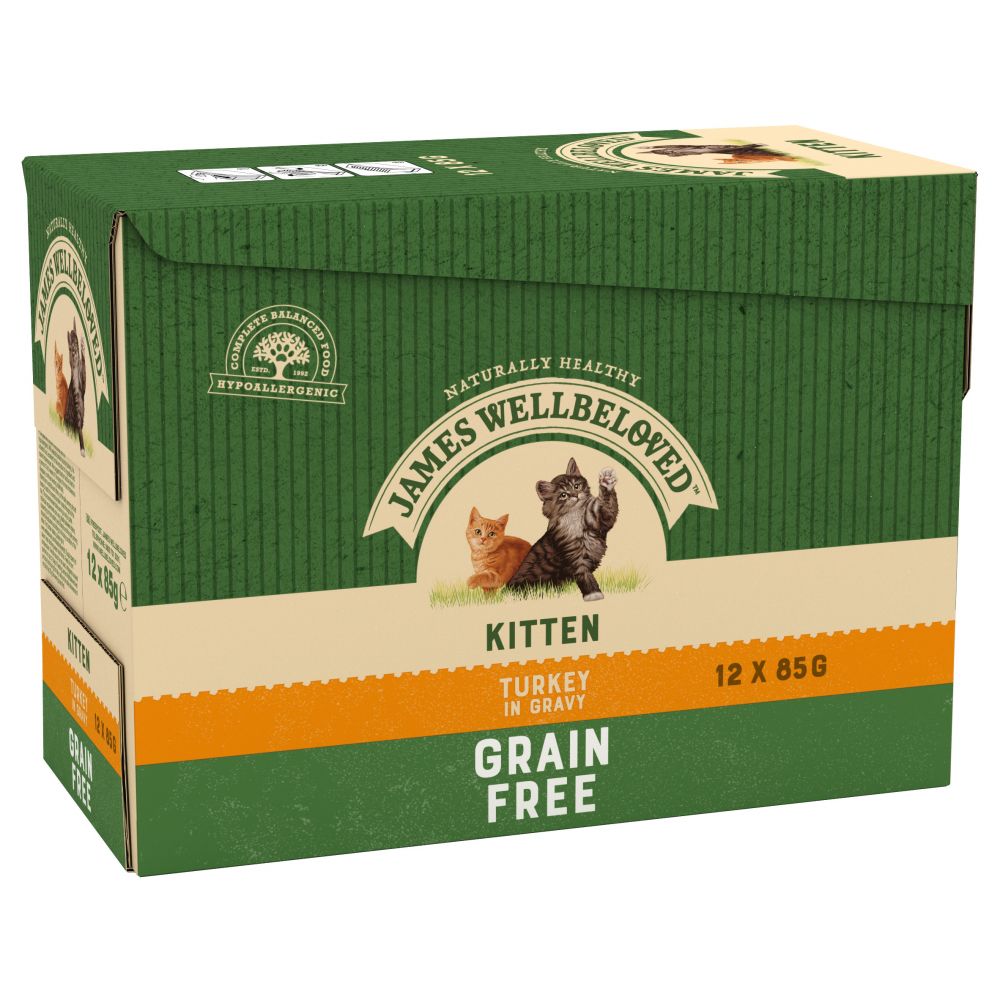 JAMES WELLBELOVED Wet Kitten Food Grain Free Pouches with Turkey in Gravy 12Pk