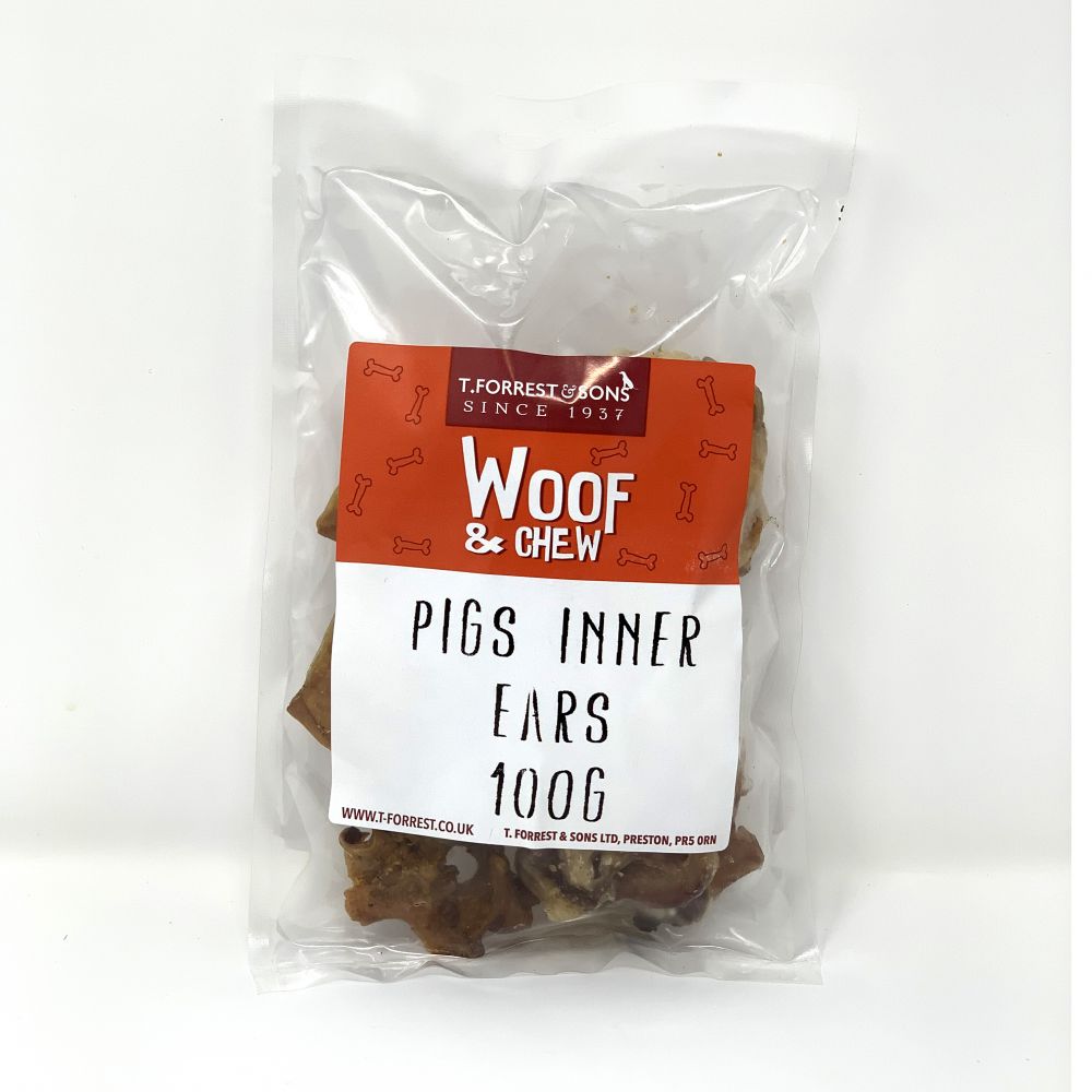 Woof & Chew Dried Pigs Inner Ears 100g