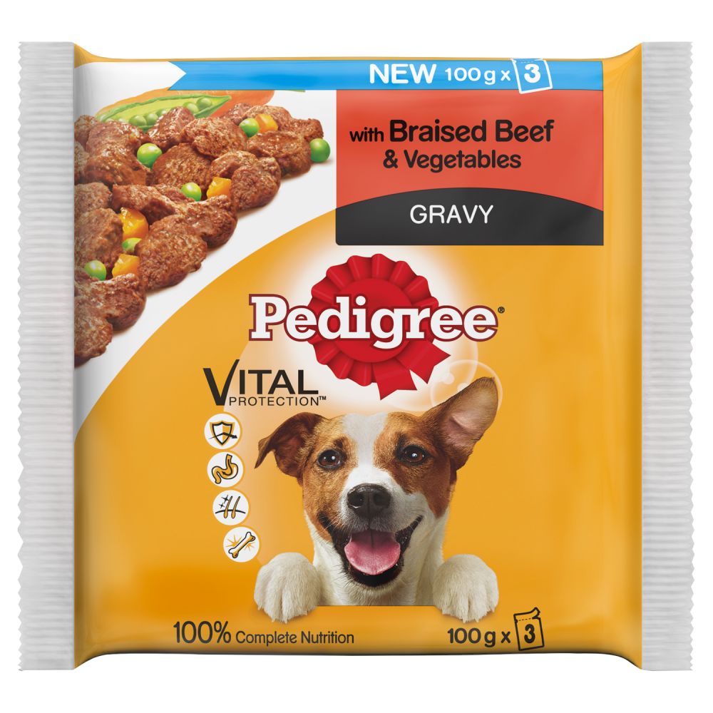 Pedigree Dog Pouches with Beef and Vegetable in Gravy 3x100g