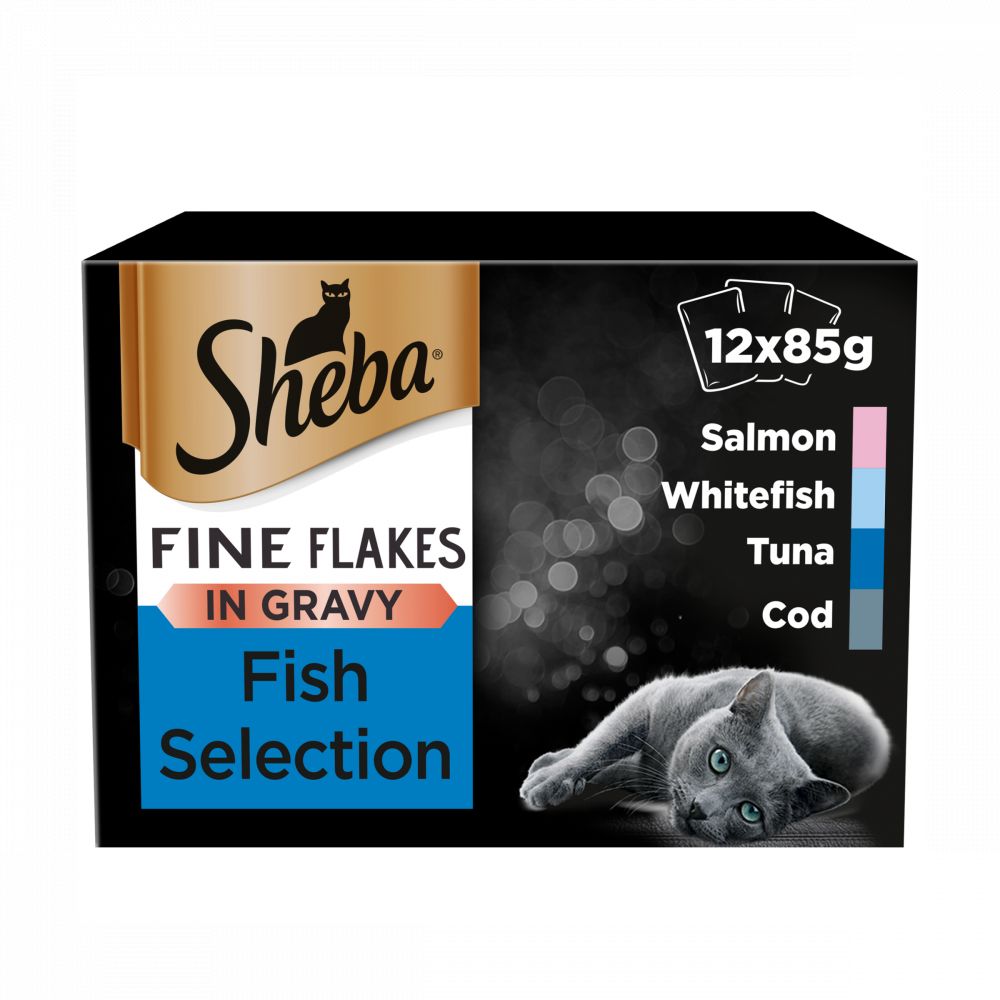 SHEBA Fine Flakes Cat Pouches Fish Selection in Gravy 12x85g pack