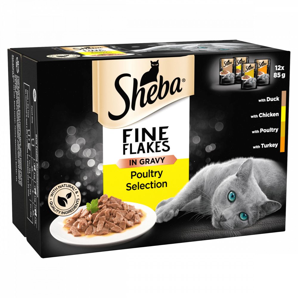 SHEBA Fine Flakes Cat Pouches Poultry Selection in Gravy 12 x 85g pack