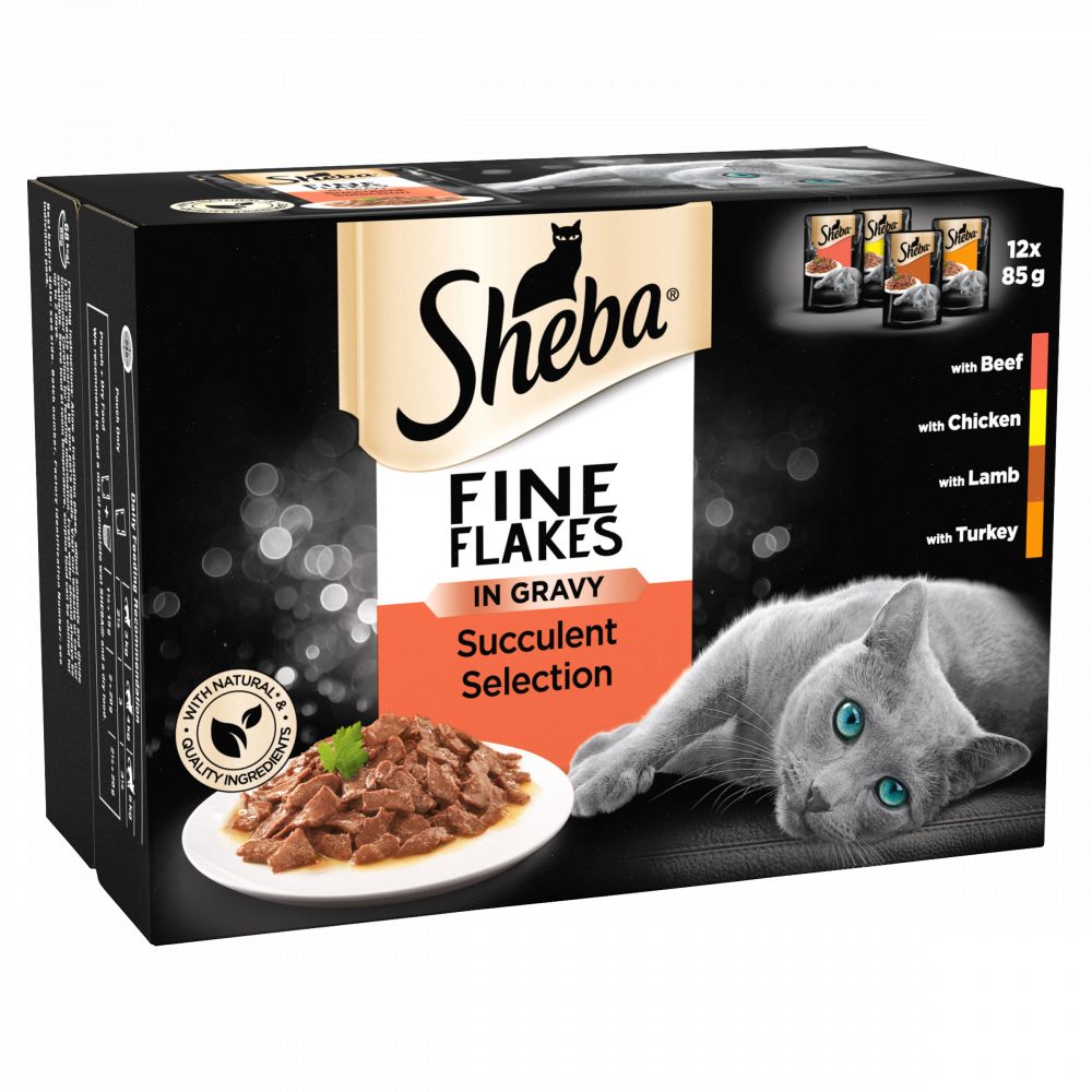 SHEBA Fine Flakes Cat Pouches Succulent Selection in Gravy 12x85g pack