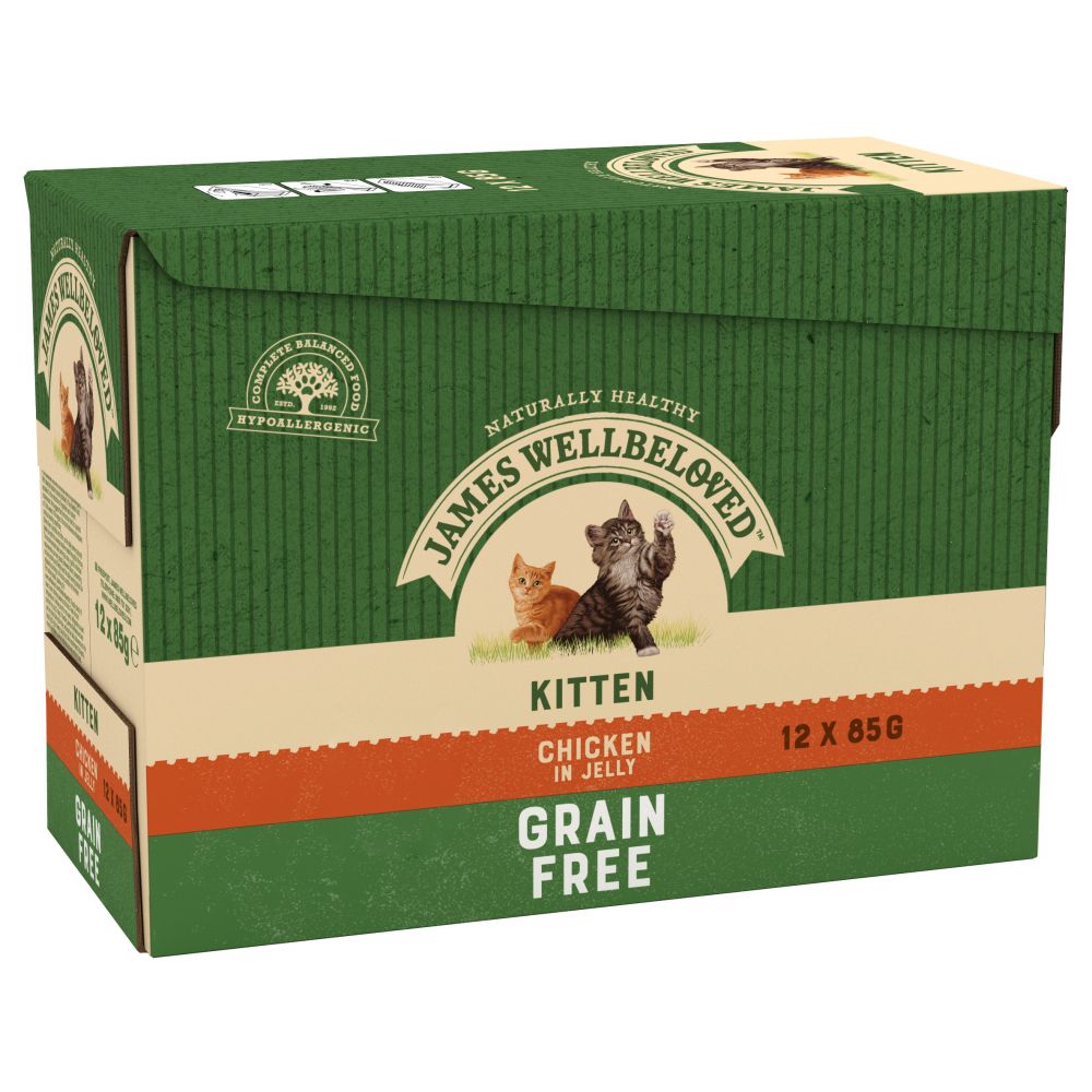 JAMES WELLBELOVED Kitten Food Grain Free Pouches with Chicken in Jelly 12x85g