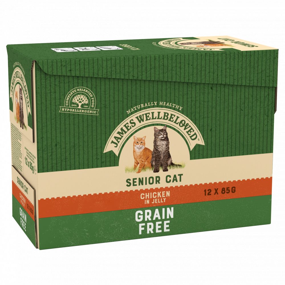 JAMES WELLBELOVED Senior Cat Food Grain Free Pouches with Chicken in Jelly 12x85g