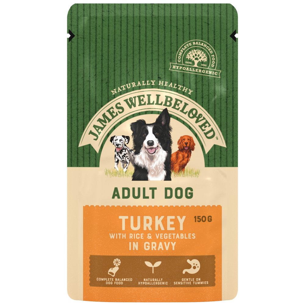 James Wellbeloved MEGA PACK Wet Dog Food Pouches Turkey with Rice in Gravy 40x150g