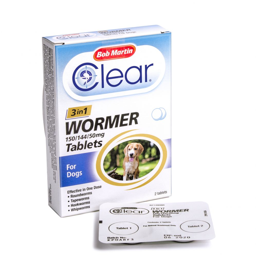 Bob Martin Clear 3 in 1 Wormer for Dogs - 2 Tablets - Dogs (Up to 20kg)