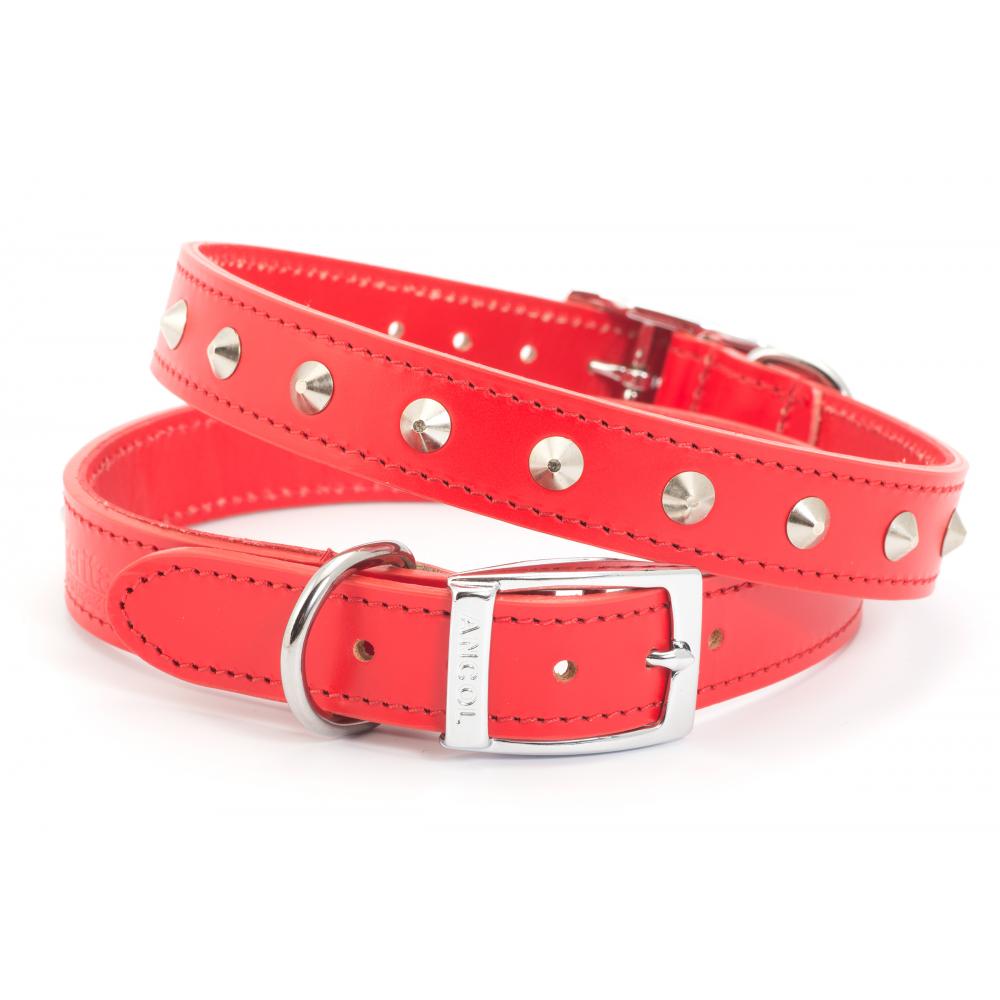 Ancol Leather Collar Studded Red