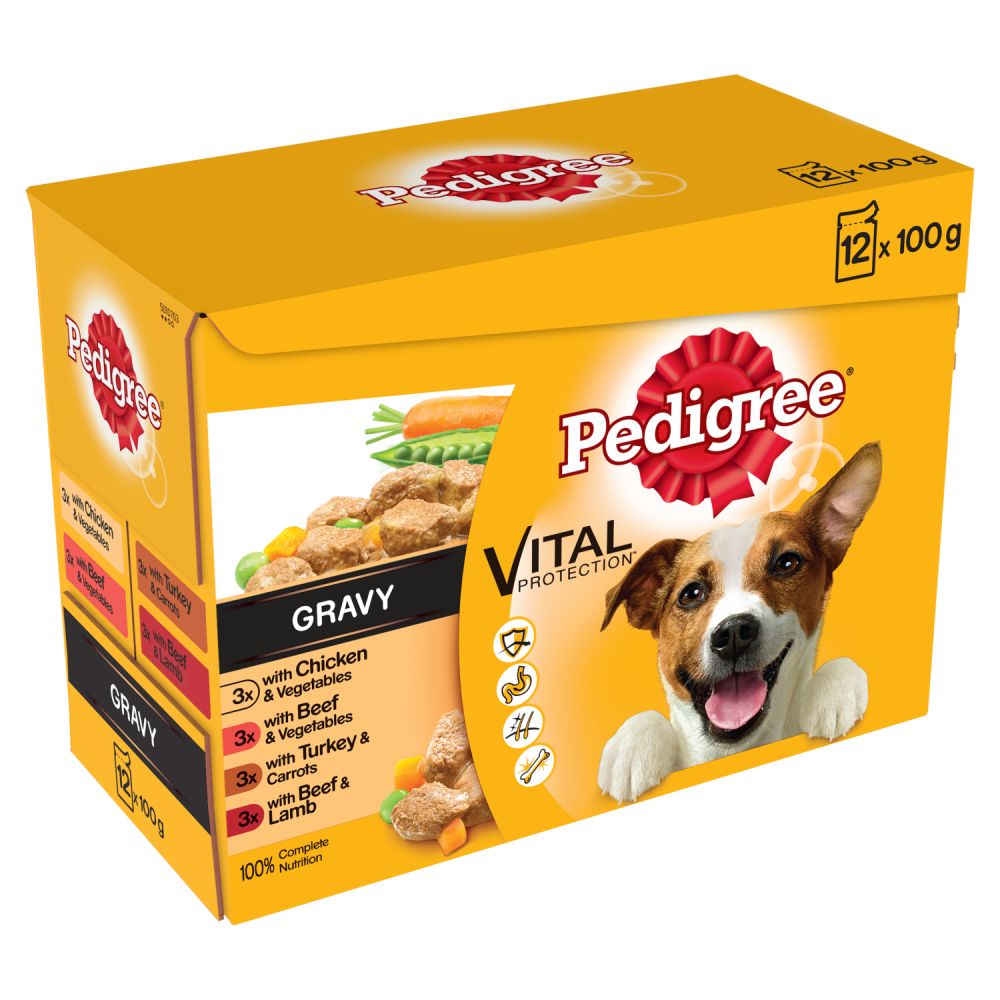 Pedigree Adult Wet Dog Food Pouches Mixed Selection in Gravy 12x100g