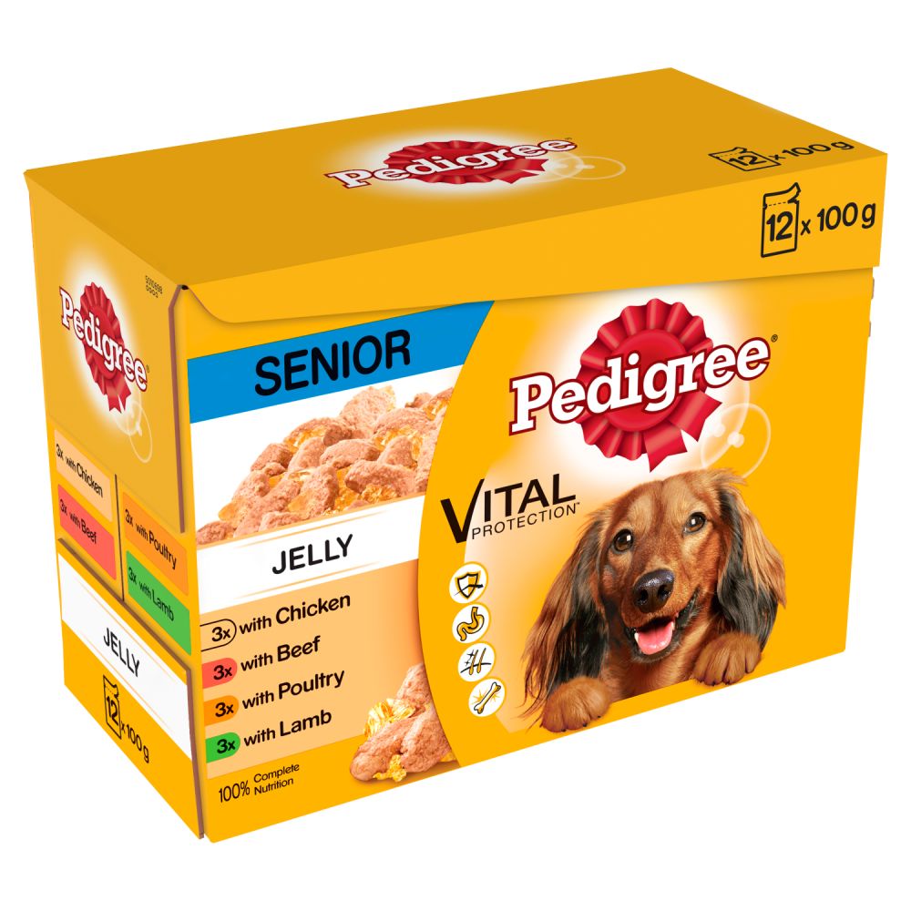 Pedigree Senior Wet Dog Food Pouches Mixed Selection in Jelly 12x100g