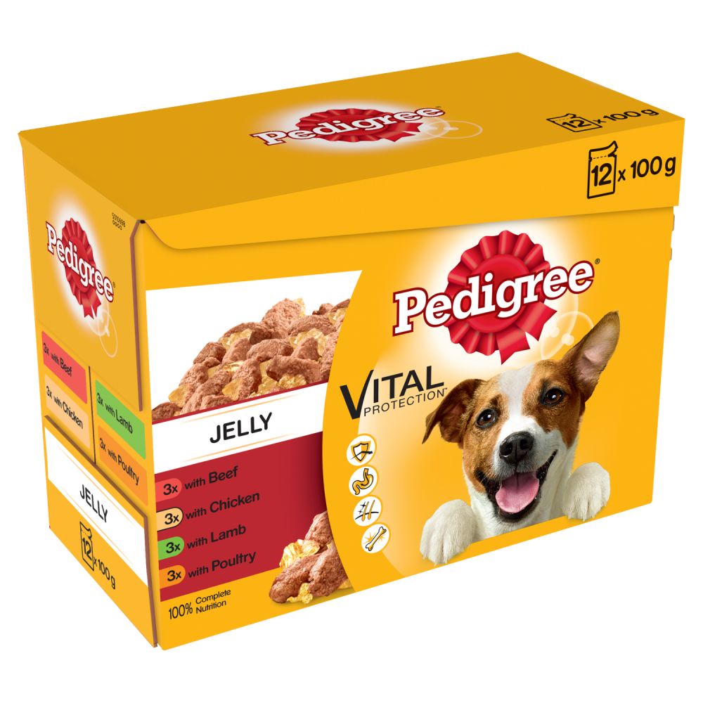 Pedigree Adult Wet Dog Food Pouches Mixed Selection in Jelly 12x100g